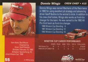 1993 Finish Line - Silver Series '93 #55 Donnie Wingo Back
