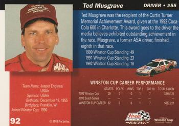 1993 Finish Line - Silver Series '93 #92 Ted Musgrave Back