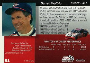 1993 Finish Line - Silver Series '93 #51 Darrell Waltrip Back