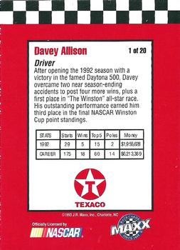 1993 Maxx Texaco Davey Allison #1 Davey Allison Back
