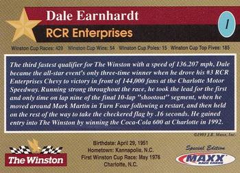1993 Maxx The Winston #1 Dale Earnhardt Back