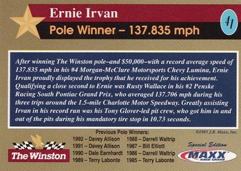 1993 Maxx The Winston #41 Ernie Irvan PW Back