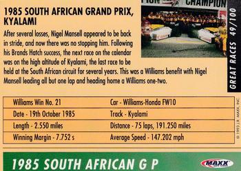 1993 Maxx Williams Racing #49 Nigel Mansell Back