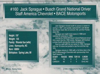 1993 Traks - First Run #160 Jack Sprague Back