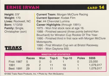 1992 Traks Preferred Collector #14 Ernie Irvan Back