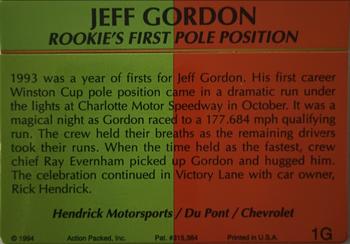 1994 Action Packed Champ and Challenger - 24K Gold #1G Jeff Gordon Back