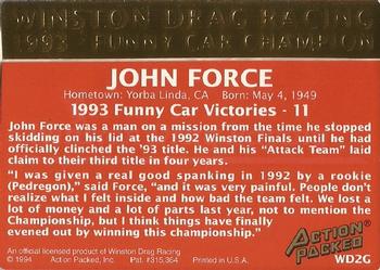 1994 Action Packed Winston Drag Racing 24K Gold #WD2G John Force Back