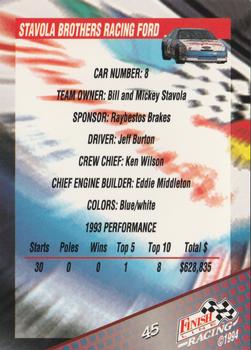1994 Finish Line - Silver #45 Jeff Burton's Car Back