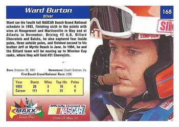 1994 Maxx - Autographs #168 Ward Burton Back