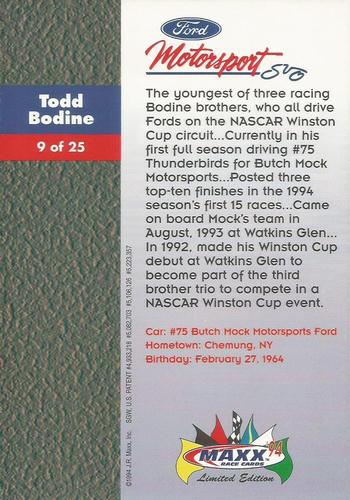 1994 Maxx Ford Motorsport #9 Todd Bodine Back