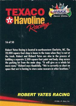 1994 Maxx Texaco Havoline Racing #16 Robert Yates Racing Back