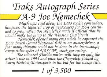 1994 Traks - Autograph Series #A-9 Joe Nemechek Back