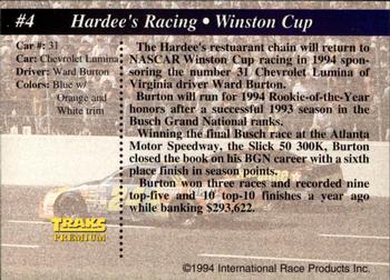 1994 Traks - First Run #4 Hardee's Racing Back