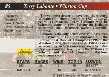 1994 Traks - First Run #5 Terry Labonte Back