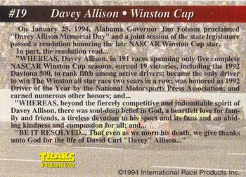 1994 Traks - First Run #19 Davey Allison Back