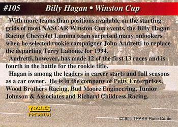 1994 Traks - First Run #105 Billy Hagan Back