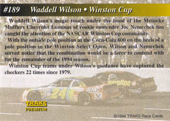 1994 Traks - First Run #189 Waddell Wilson Back