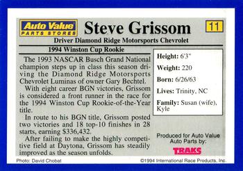 1994 Traks Auto Value #11 Steve Grissom Back