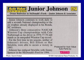 1994 Traks Auto Value #42 Junior Johnson Back