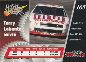1994 Wheels High Gear - Day One Silver #165 Terry Labonte Back
