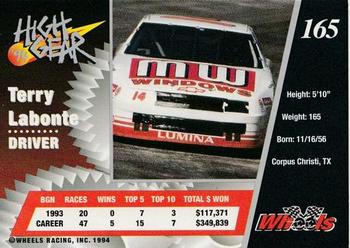 1994 Wheels High Gear - Day One Gold #165 Terry Labonte Back