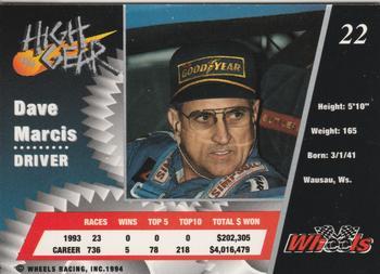 1994 Wheels High Gear - Gold #22 Dave Marcis Back