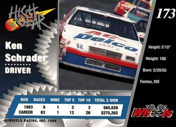 1994 Wheels High Gear - Gold #173 Ken Schrader Back