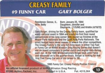 1995 Action Packed NHRA #19 Gary Bolger's Car Back