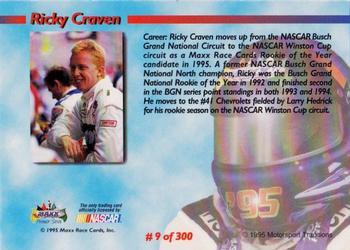 1995 Maxx Premier Series #9 Ricky Craven Back