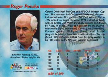 1995 Maxx Premier Series #80 Roger Penske Back