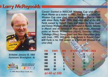1995 Maxx Premier Series #148 Larry McReynolds Back
