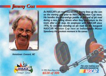 1995 Maxx Premier Series #220 Jimmy Cox Back
