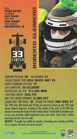 1995 SkyBox Indy 500 #105 Roberto Guerrero Back
