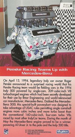 1995 SkyBox Indy 500 #8 Penske Racing Teams Up with Mercedes-Benz Back