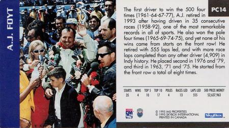 1995 SkyBox Indy 500 - Past Champs #PC14 A.J. Foyt Back