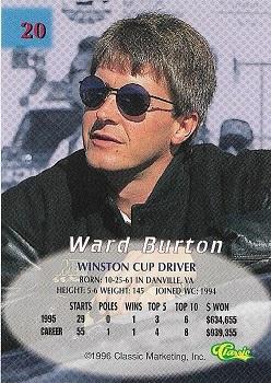 1996 Classic - Printer's Proof #20 Ward Burton Back