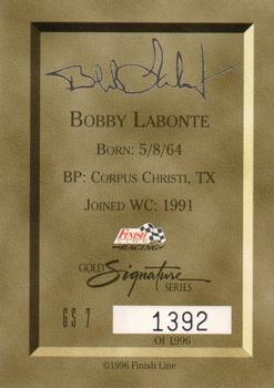 1996 Finish Line - Gold Signature #GS 7 Bobby Labonte Back