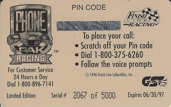 1996 Finish Line Phone Pak - $2 Signature #NNO Steve Grissom Back