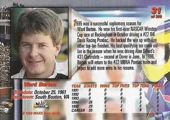 1996 Maxx Premier Series #31 Ward Burton Back