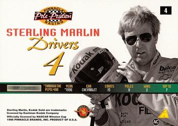 1996 Pinnacle Pole Position #4 Sterling Marlin Back