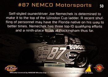 1996 Pinnacle Pole Position #50 Joe Nemechek's Car Back