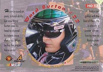 1997 Pinnacle Racer's Choice - High Octane Glow in the Dark #HO 13 Ward Burton Back