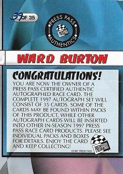 1997 Press Pass - Autographs #39 Ward Burton Back