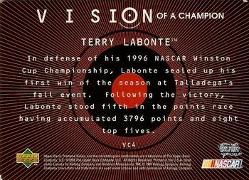 1997 Upper Deck Diamond Vision - Vision of a Champion #VC4 Terry Labonte Back