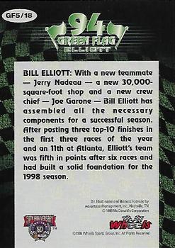 1998 Wheels - Green Flag #GF5 Bill Elliott's Car Back