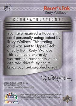 1999 Maxx - Racer's Ink #RW3 Rusty Wallace Back