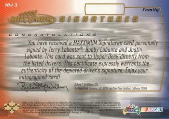2000 Maxximum - Signatures #TBJ-3 Terry Labonte/Bobby Labonte/Justin Labonte Back