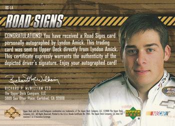 2000 Upper Deck Racing - Road Signs #RS-LA Lyndon Amick Back