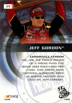 2001 Press Pass - Cup Chase Die Cut Prizes #1 Jeff Gordon Tire Back