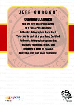 2001 Press Pass - Signings #NNO Jeff Gordon Back